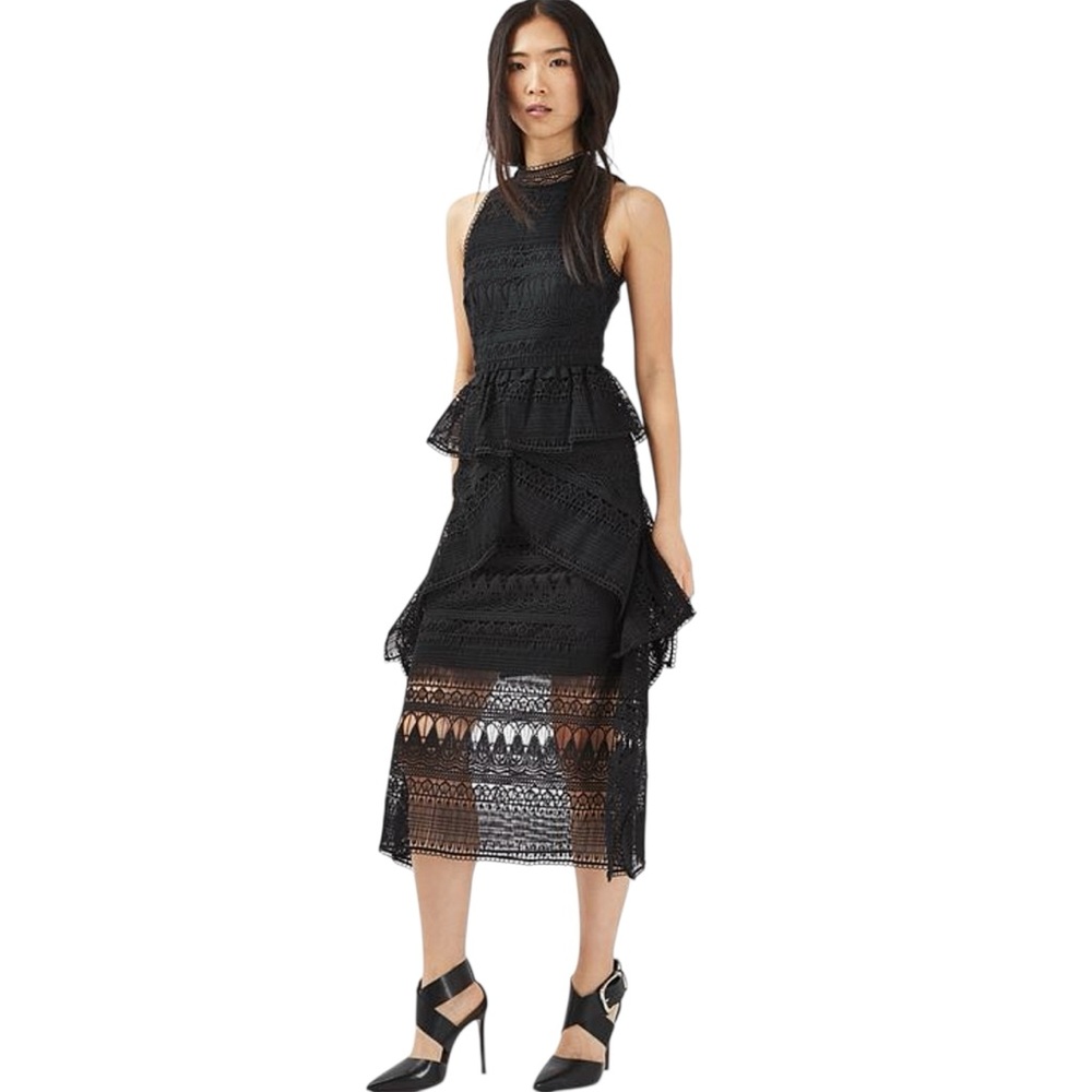 Topshop Lace Tiered Funnel Dress